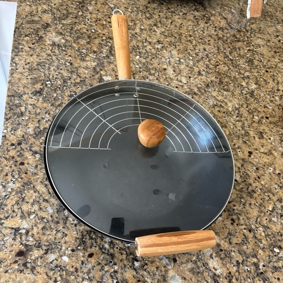 INFUSE CARBON STEEL WOK BAMBOO HANDLE GLASS LID WIRE RAC 14” - Picture 3 of 12